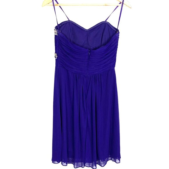 Blondie Nites Purple Chiffon Pleated Jeweled Strapless Cocktail Dress 3 Prom - Picture 5 of 12